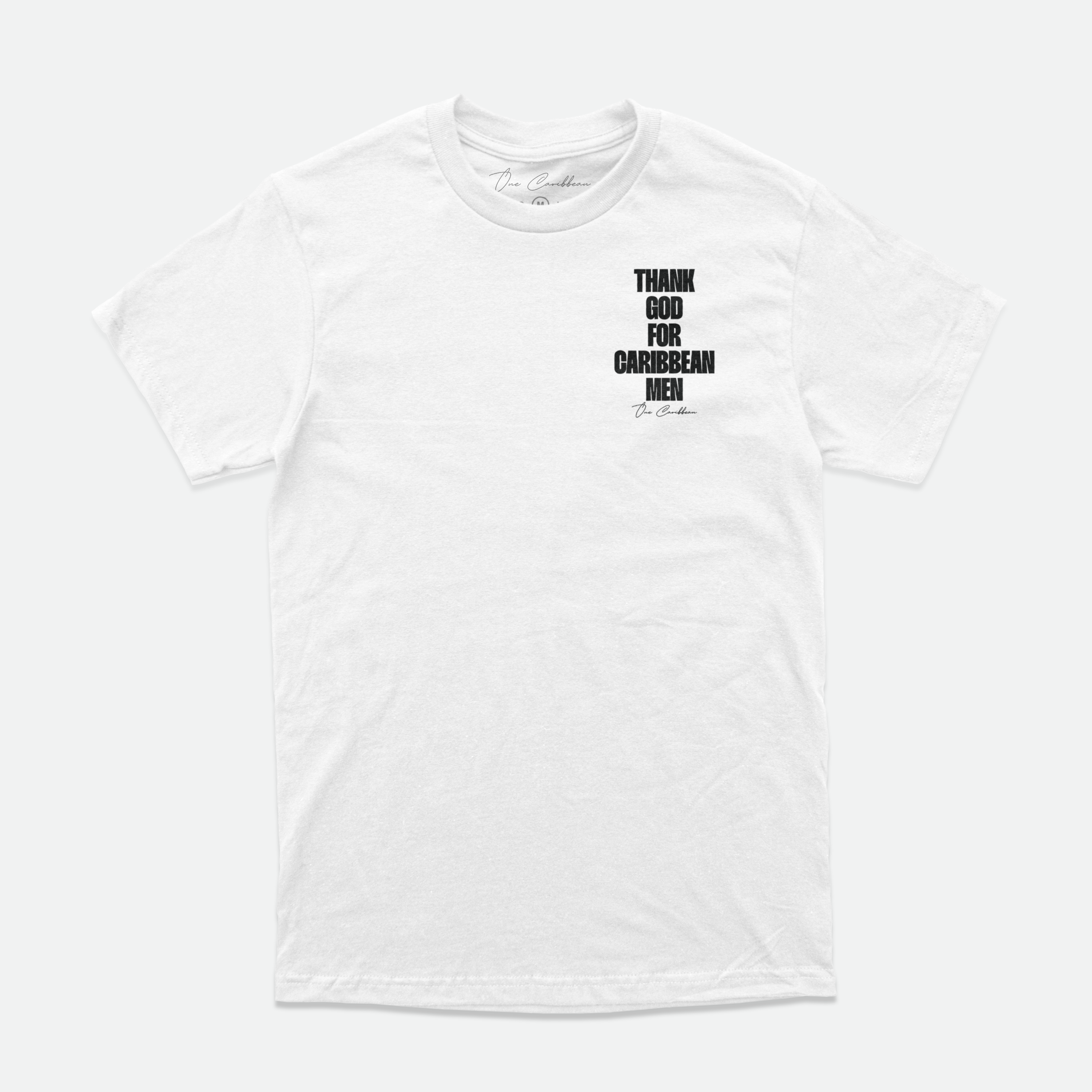 Thankful Tee: White Classic – Thank God for Caribbean Men By OCA